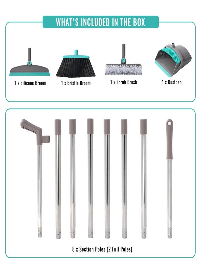 مجموعة دويتويل للمكنسة والمجرفة، تتضمن مكنسة سيليكون وممسحة وفرشاة تنظيف بمقبض طويل قابل للتعديل للتنظيف الداخلي والخارجي، مثالية لشعر الحيوانات الأليفة والسوائل والأوساخ. - Image 2