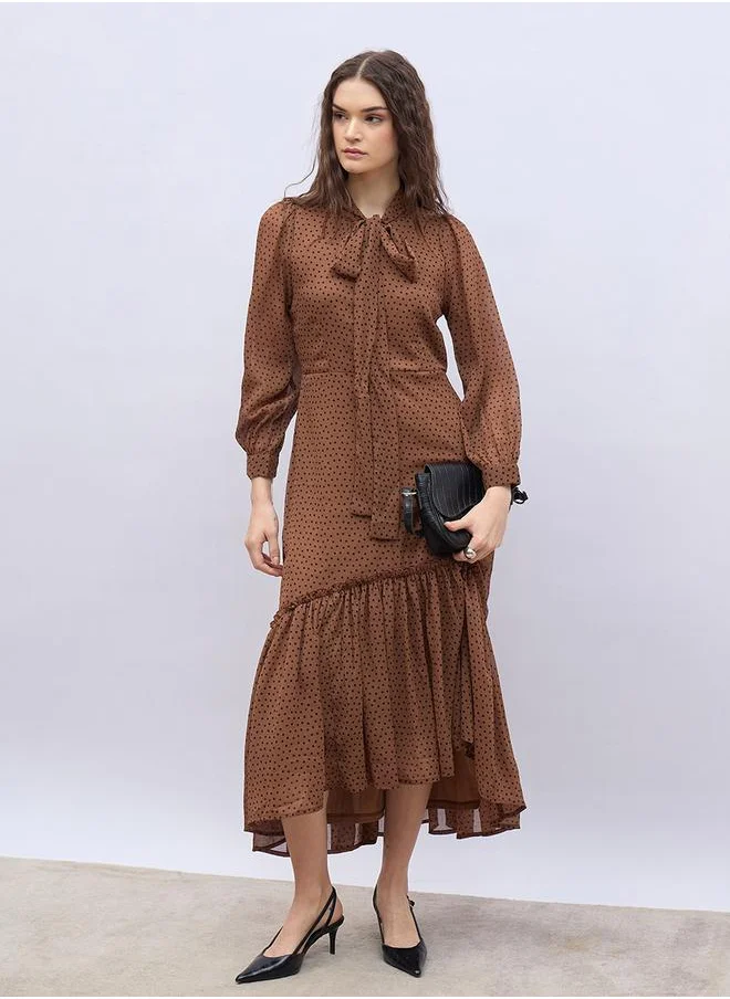 ستايلي Styli Polka Dots Print Ruffled Hem Maxi Dress