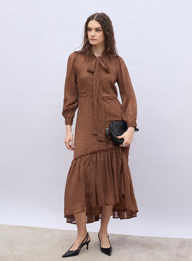 ستايلي فستان ماكسي بطبعات بولكا دوت مع كشكش - Image 1