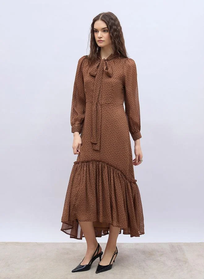 Styli Styli Polka Dots Print Ruffled Hem Maxi Dress