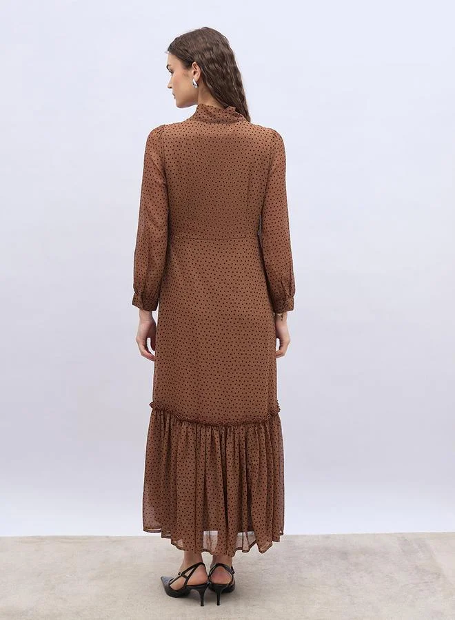 Styli Styli Polka Dots Print Ruffled Hem Maxi Dress