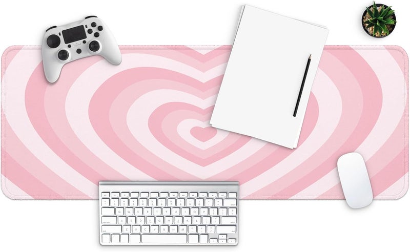 Mayflower Large Gaming Mouse Pad, Full Keyboard Mat, Long Laptop Mousepad, Computer Mouse Mat for Home and Office, Anti-Slip Rubber Base, 31.5 x 11.8 Inches (Pink Loving Heart) - Image 2
