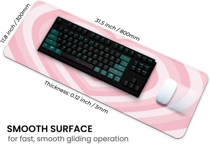 Mayflower Large Gaming Mouse Pad, Full Keyboard Mat, Long Laptop Mousepad, Computer Mouse Mat for Home and Office, Anti-Slip Rubber Base, 31.5 x 11.8 Inches (Pink Loving Heart) - Image 4