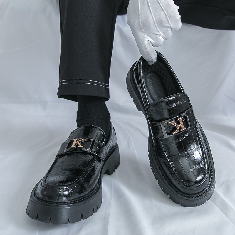 Big Toe Shoes Thick Sole Heightening Casual Leather Shoes 2025 Round Toe Shoes Crocodile Pattern Dating Wedding Trend - Image 4