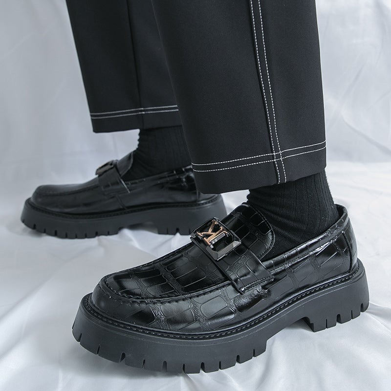 Big Toe Shoes Thick Sole Heightening Casual Leather Shoes 2025 Round Toe Shoes Crocodile Pattern Dating Wedding Trend - Image 5