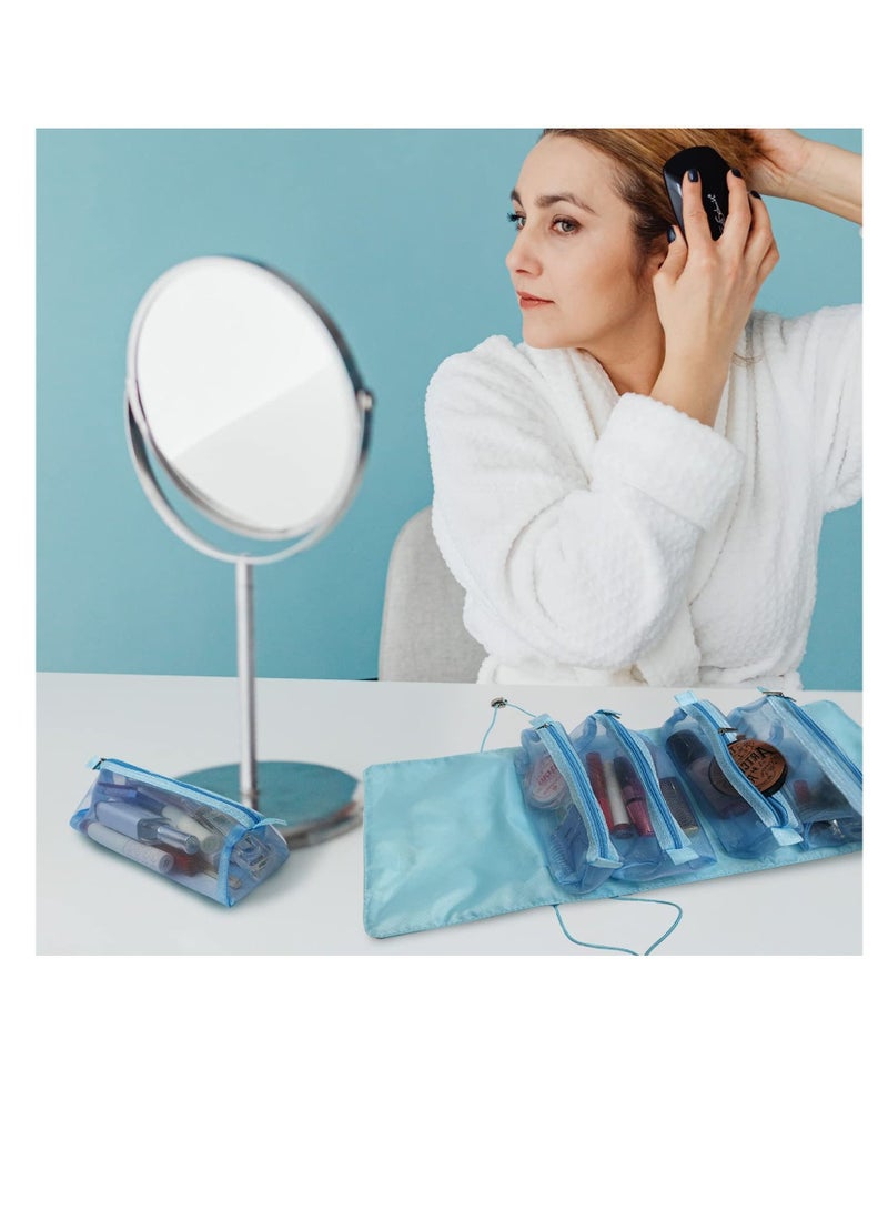 Excefore حقيبة مكياج صغيرة للنساء - حقيبة مستحضرات تجميل محمولة لتنظيم أدوات الزينة أثناء السفر، حقيبة مكياج متدحرجة مع 4 حقائب تخزين قابلة للفصل لإكسسوارات مستحضرات التجميل (وردي) - Image 2