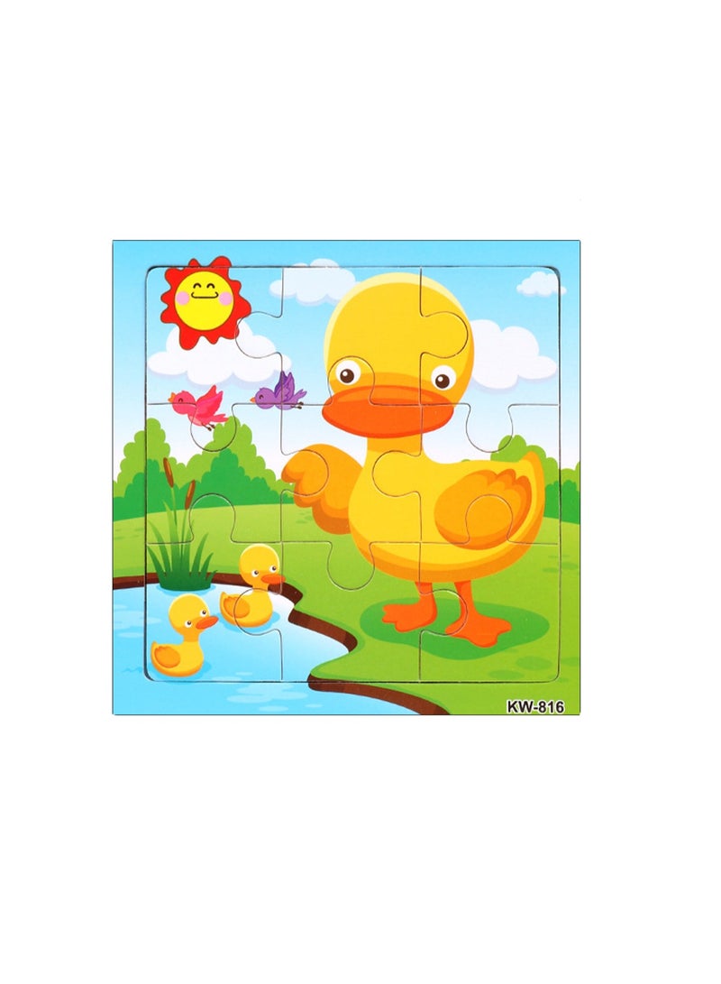 Children's Educational Wooden Cartoon Duck Jigsaw Puzzles Suitable Gift 14.8CM*14.8CM Bag Pack 