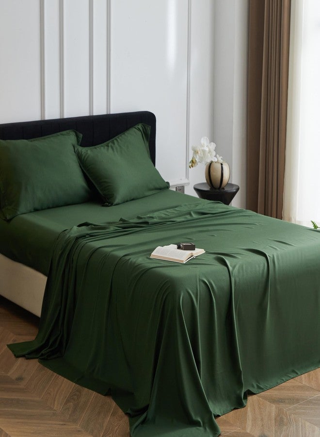 Simple&Opulence 100% Viscose Bed Sheet Set 4 Piece, Breathable Cooling Bedding Set with 15" Deep Pockets, Luxury Ultra Soft for Hot Sleepers (Dark Green,Queen) - Image 1