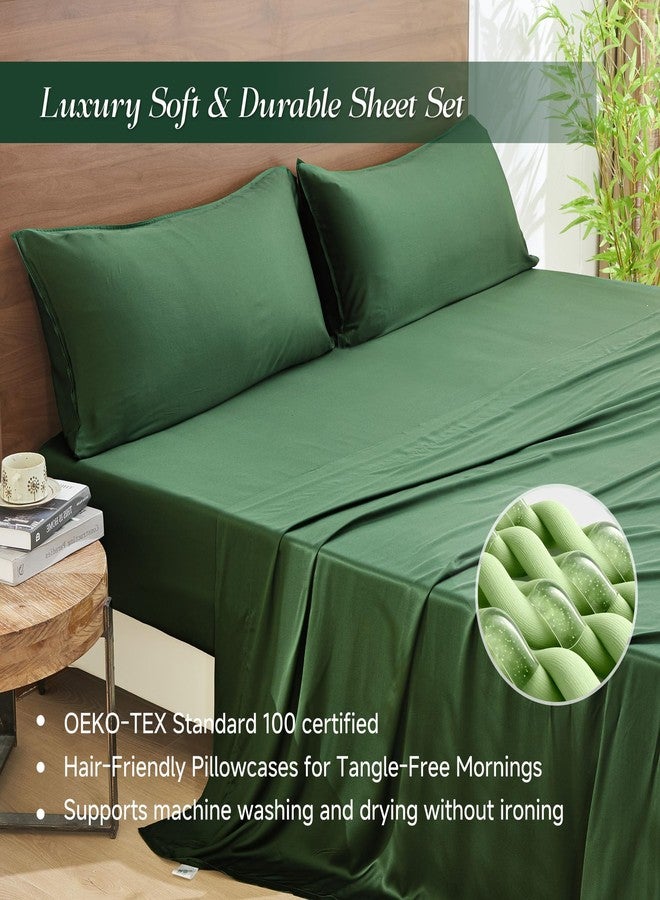 Simple&Opulence 100% Viscose Bed Sheet Set 4 Piece, Breathable Cooling Bedding Set with 15" Deep Pockets, Luxury Ultra Soft for Hot Sleepers (Dark Green,Queen) - Image 2