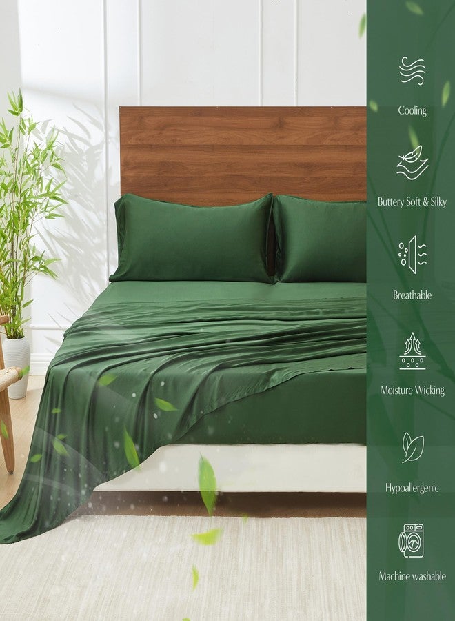 Simple&Opulence 100% Viscose Bed Sheet Set 4 Piece, Breathable Cooling Bedding Set with 15" Deep Pockets, Luxury Ultra Soft for Hot Sleepers (Dark Green,Queen) - Image 3