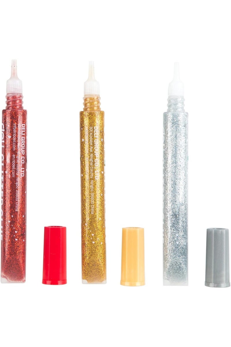 Deli Glitter Glue Tube 3-Pieces 12 ml, Multicolour - Image 1