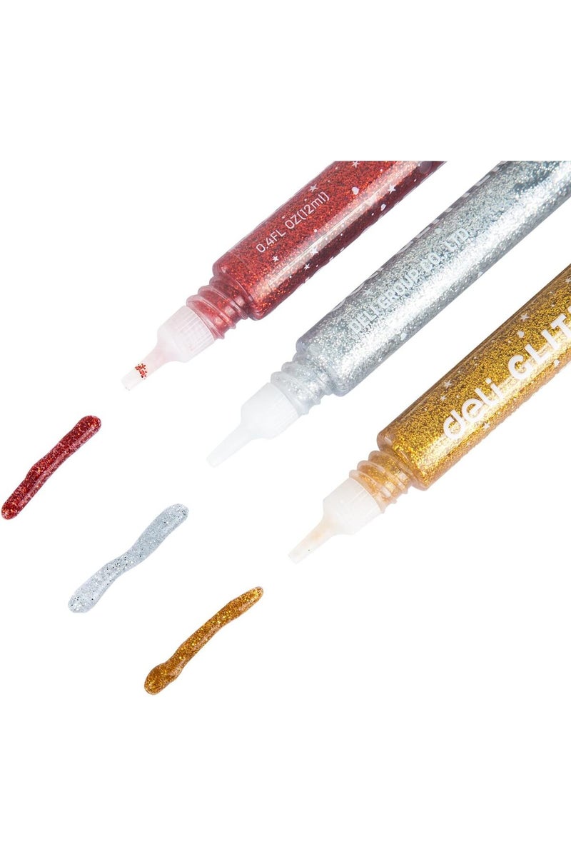 Deli Glitter Glue Tube 3-Pieces 12 ml, Multicolour - Image 3