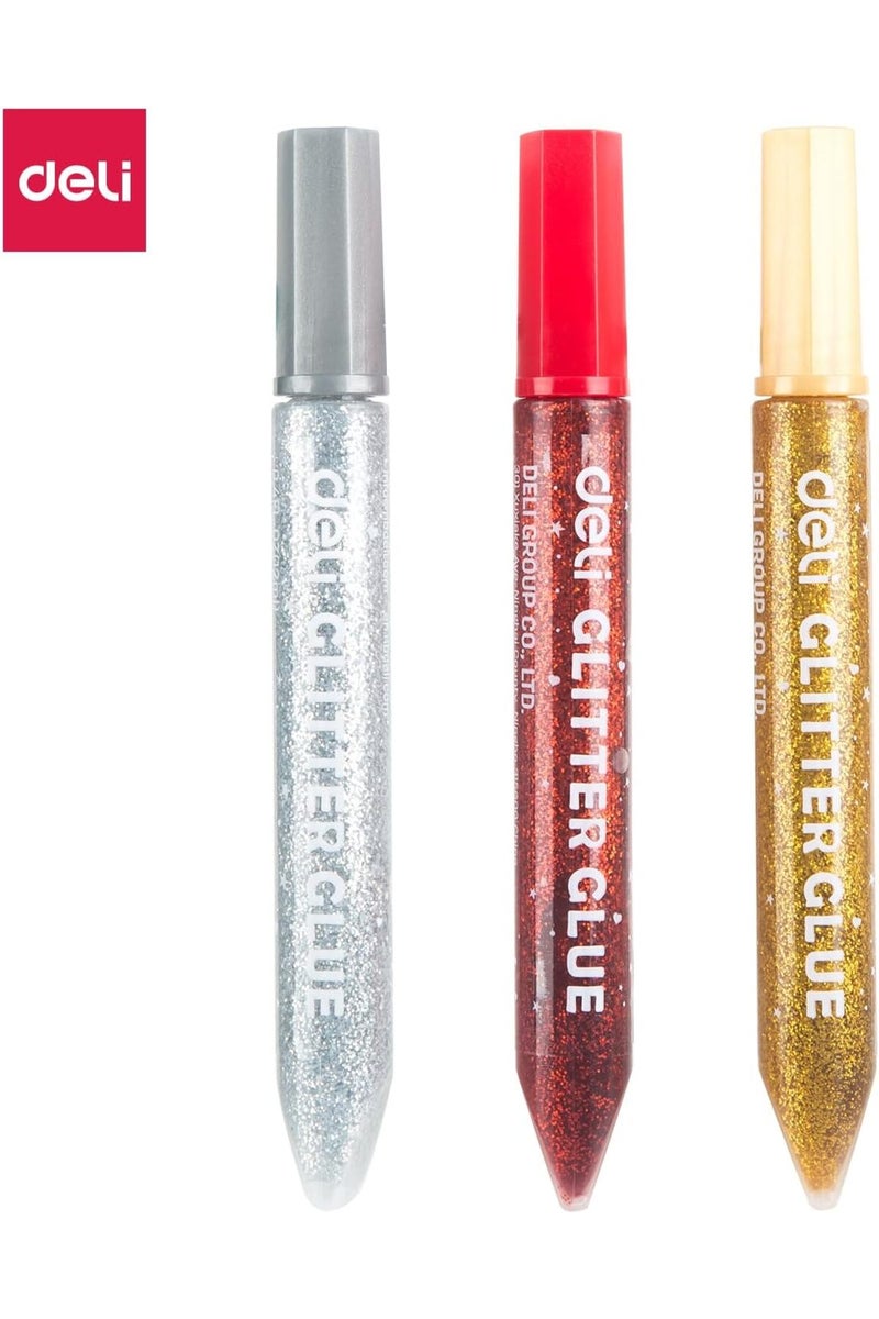 Deli Glitter Glue Tube 3-Pieces 12 ml, Multicolour - Image 2