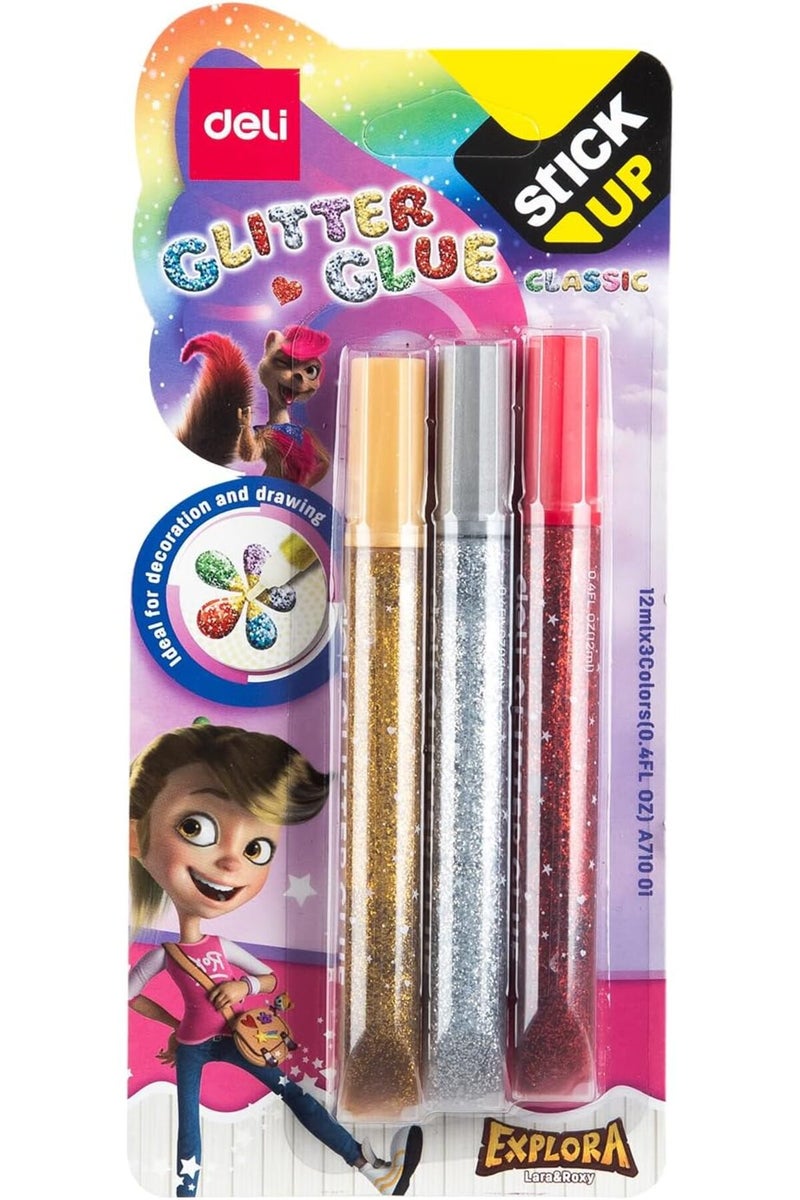 Deli Glitter Glue Tube 3-Pieces 12 ml, Multicolour - Image 4