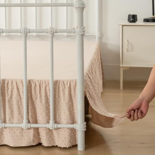 TSUTOMI Tufted Dot Bed Skirt Full Size,Ruffled Bed Skirt with Split Corners, Full Bed Skirt 14 Inch Drop, Boho Full Size Bed Skirt Beige for Ruffled Bed Skirt with Split Corners, Bed Skirts Full Size - Image 2
