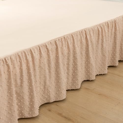 TSUTOMI Tufted Dot Bed Skirt Full Size,Ruffled Bed Skirt with Split Corners, Full Bed Skirt 14 Inch Drop, Boho Full Size Bed Skirt Beige for Ruffled Bed Skirt with Split Corners, Bed Skirts Full Size - Image 3