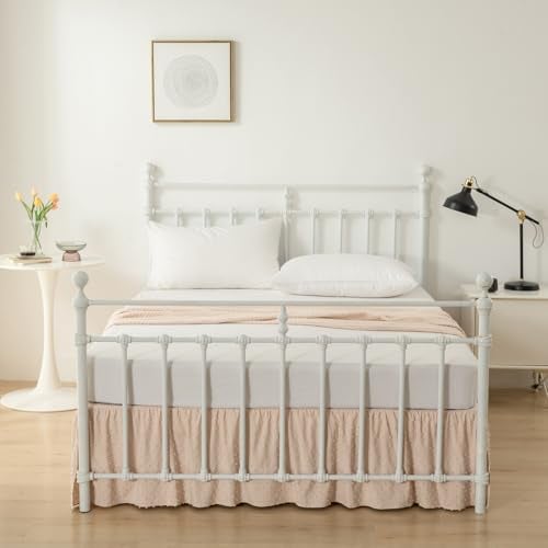 TSUTOMI Tufted Dot Bed Skirt Full Size,Ruffled Bed Skirt with Split Corners, Full Bed Skirt 14 Inch Drop, Boho Full Size Bed Skirt Beige for Ruffled Bed Skirt with Split Corners, Bed Skirts Full Size - Image 4