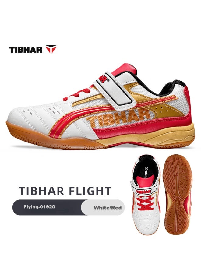 Tibhar Kids Table Tennis Shoes Non-slip Durable Training Breathable Rubber Sole Sports Shoes 01920 White Red Size 37