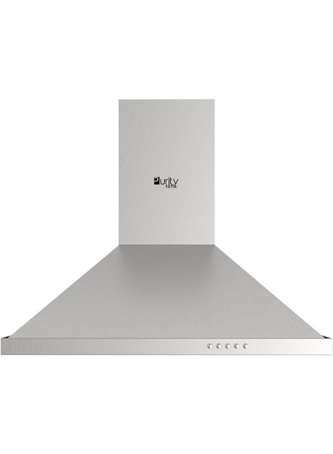 بيورتي شفاط مطبخ Purity، 90 سم، مثبت على الحائط، قوة شفط 850 متر مكعب/ساعة، تصميم هرمي بثلاث سرعات، إضاءة LED، فولاذ مقاوم للصدأ فضي (PANSY PRO 90 X)