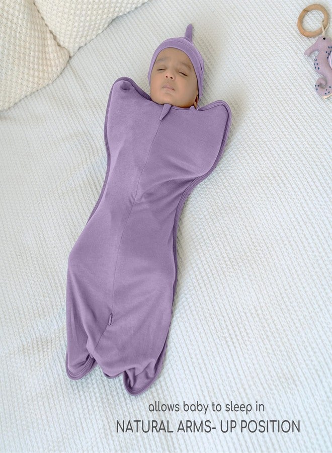 cocoon care كبسولة نوم للأطفال من كوكوون كير، مصنوعة من القطن والخيزران المحبوك، مع إمكانية رفع الذراعين | كبسولة نوم للأطفال حديثي الولادة | بنفسجي | 0-1 شهر - Image 5