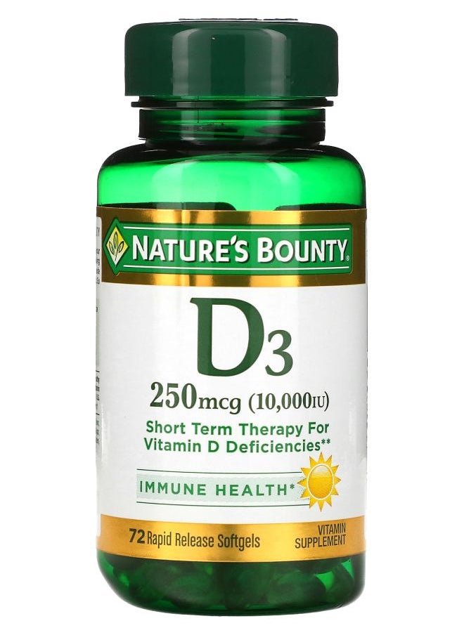 Nature's D3 250 mcg (10000 IU) 72 Rapid Release Softgels 