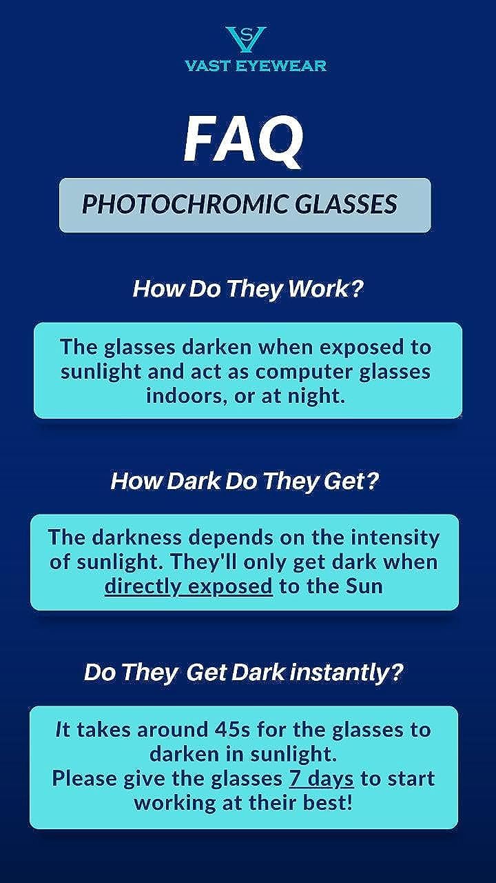 Vast® Photochromic Computer Glasses for Eye Protection | Zero Power Anti Glare & Blue Light Filter Glasses | UV Protect Specs for Men & Women| Frames| Blue Cut Lens (SPORTY GREY METAL) - Image 4