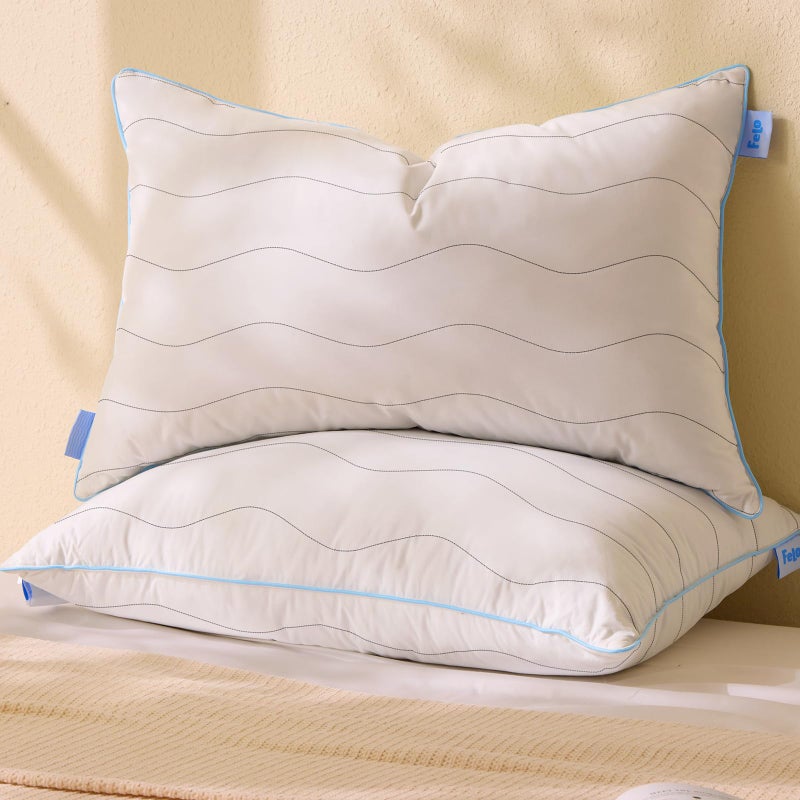 felo Feather Down Pillows Queen Size Set of 2 CloudFusion Goose Pillow for Sleeping Luxury Hotel Collection Bed Supportive Pillows for Side Back Pain Sleepers 100 Organic Cotton Shell 20 x 30