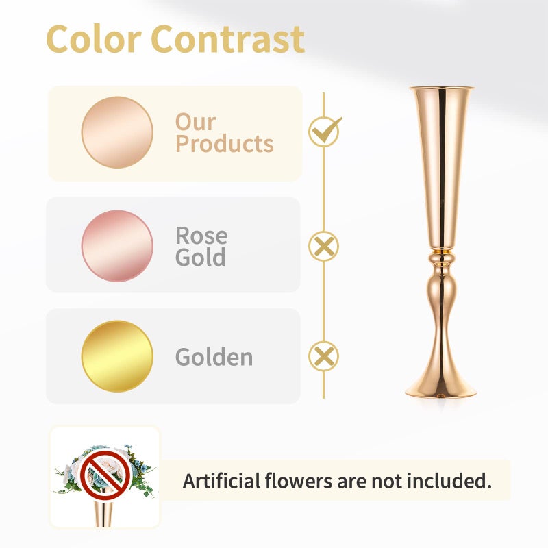 NUPTIO Gold Tall Centerpiece Table: 21.9" Trumpet Vases for Wedding Metal Flower Stand for Party Decorations Set of 10 - Image 4