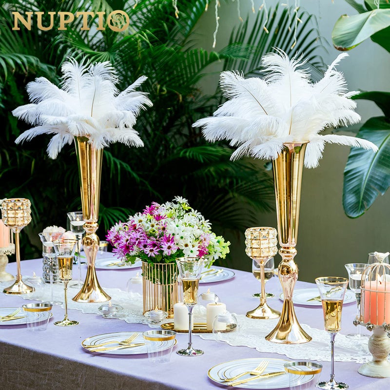 NUPTIO Gold Tall Centerpiece Table: 21.9" Trumpet Vases for Wedding Metal Flower Stand for Party Decorations Set of 10 - Image 3