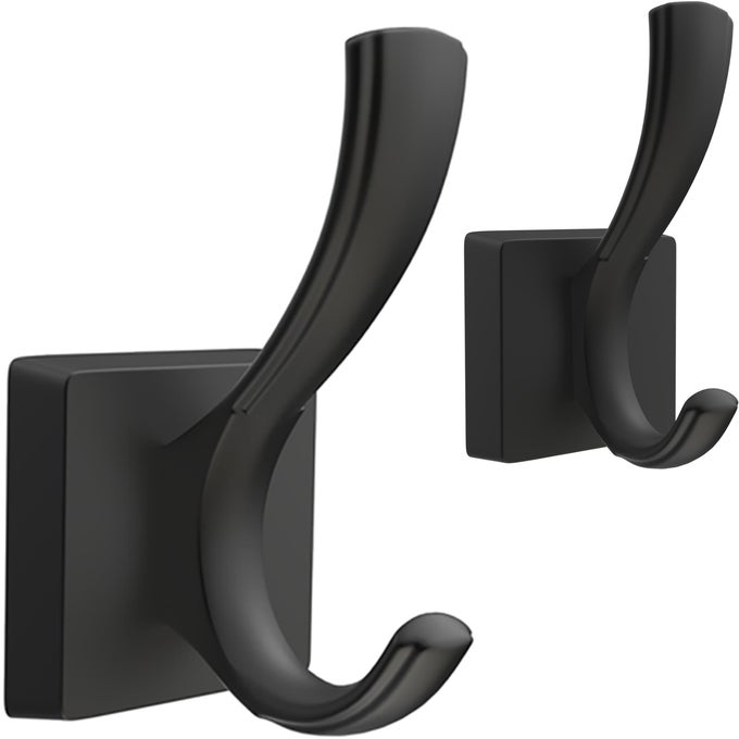 BLACK TOWEL HOOKS COAT ROBE HOOKS BATHROOM ENTRYWAY MUDROOM POOL HOOKS FOR WALL MOUNT HANGING TOWELS BATHROBE KEY HAT BACKPACK 2 PACK BLACK