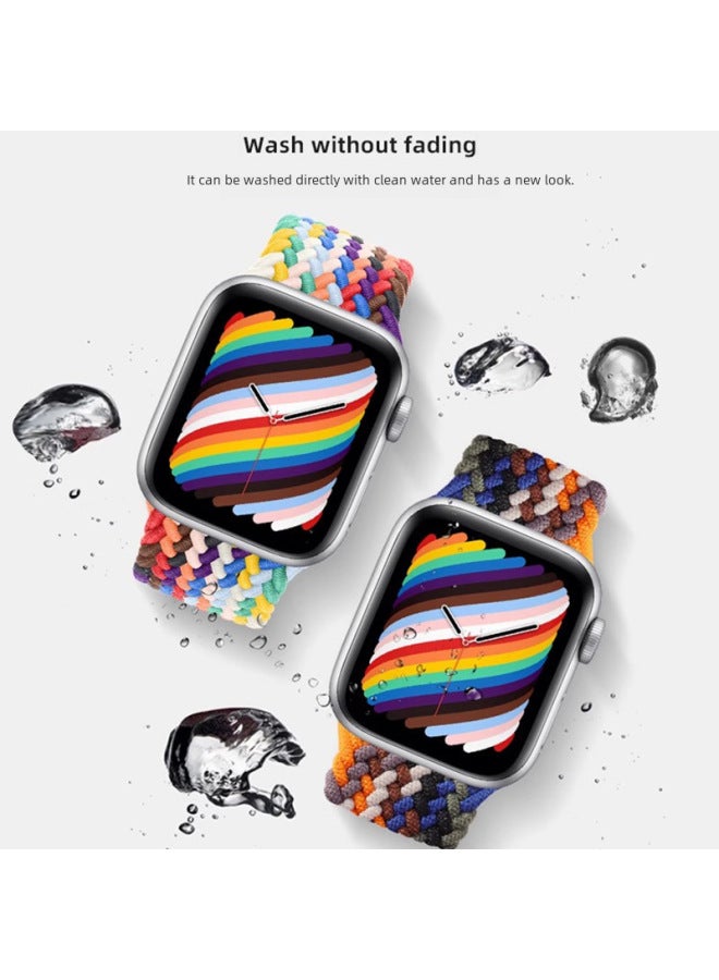 For Apple Apple Iwatch Watch Strap Flat For Rainbow Nylon Woven Slide Buckle Elastic Strap Universal - Image 4