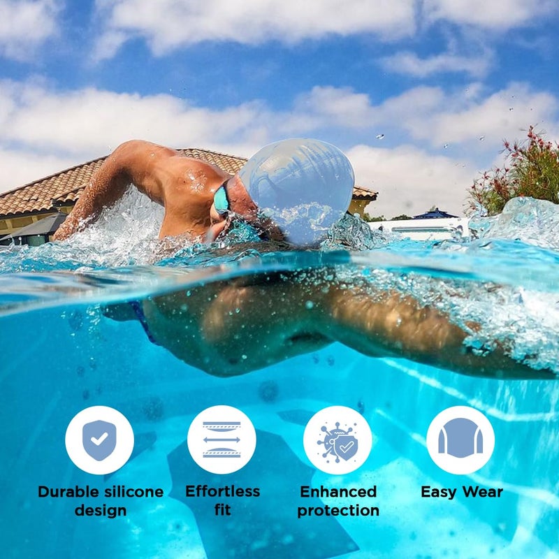 Endless EL1023 Comfortable Silicon Swimming Cap with Ergonomic Ear Pockets | Silver | Material : Silicon | Fully Elastic Waterproof Cap for Long and Short Hair with Thicker Edge | For Women and Men - Image 2
