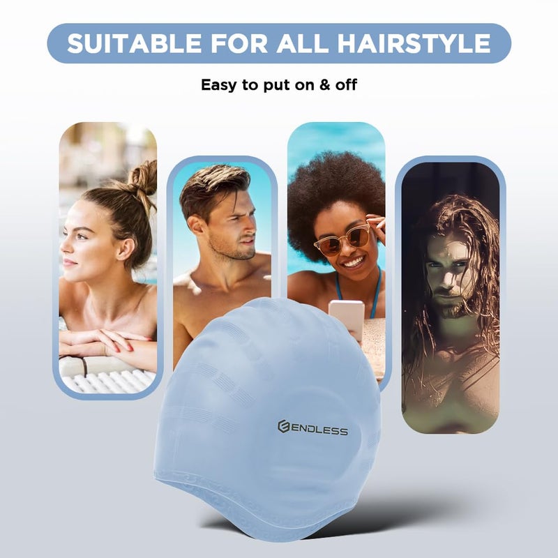 Endless EL1023 Comfortable Silicon Swimming Cap with Ergonomic Ear Pockets | Silver | Material : Silicon | Fully Elastic Waterproof Cap for Long and Short Hair with Thicker Edge | For Women and Men - Image 5