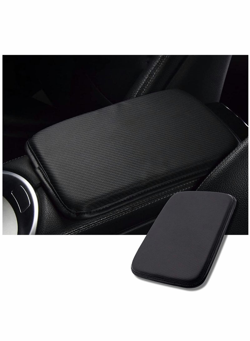 KASTWAVE Leather Center Console Cushion Pad 11.4x7.4 Waterproof Armrest Seat Box Cover Fit for Most Cars Vehicles SUVs Comfort Car Interior Protection Accessories (Carbon Fiber Black) - Image 1