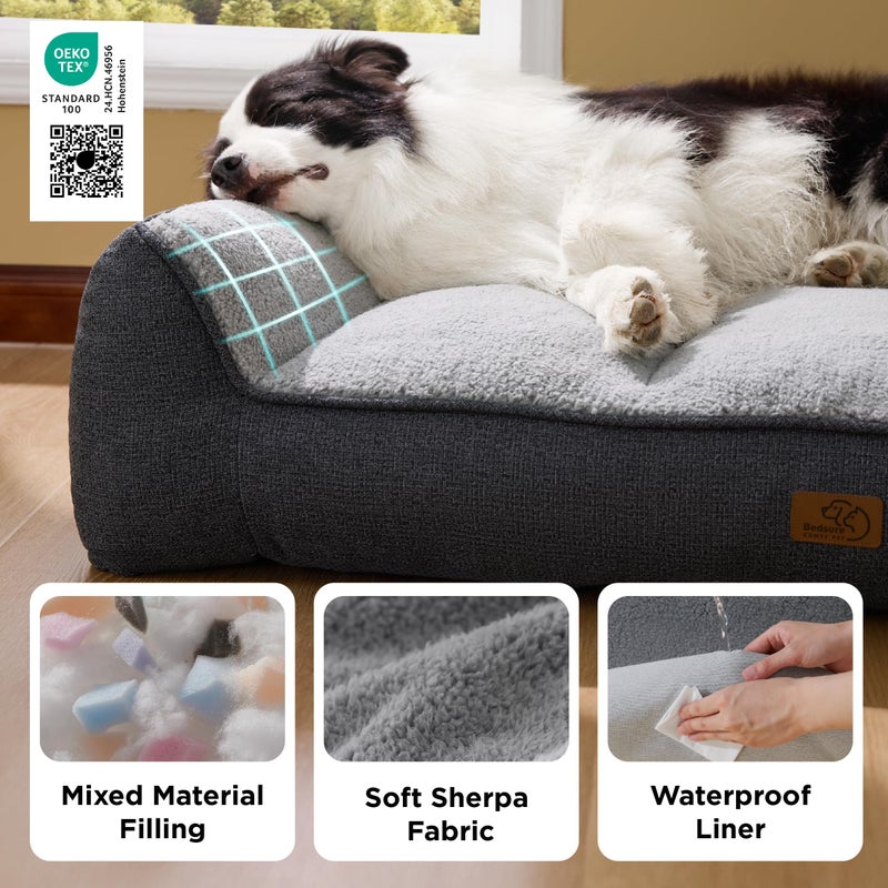 Bedsure SupportMaxâ„¢ XL Orthopedic Dog Beds Large Sized Dog - As Seen on TV Extra Thick Supportive Dogs Couch with Waterproof Washable Cover, Extra Large Comfort Pet Sofa with Soft Sherpa, Grey, 42" - Image 5