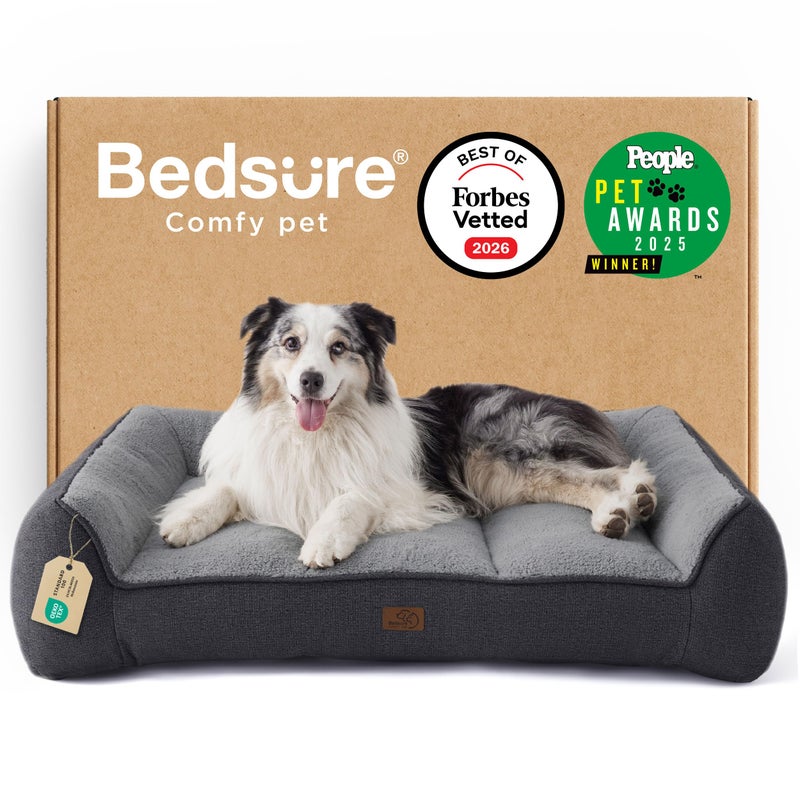 Bedsure SupportMaxâ„¢ XL Orthopedic Dog Beds Large Sized Dog - As Seen on TV Extra Thick Supportive Dogs Couch with Waterproof Washable Cover, Extra Large Comfort Pet Sofa with Soft Sherpa, Grey, 42" - Image 1