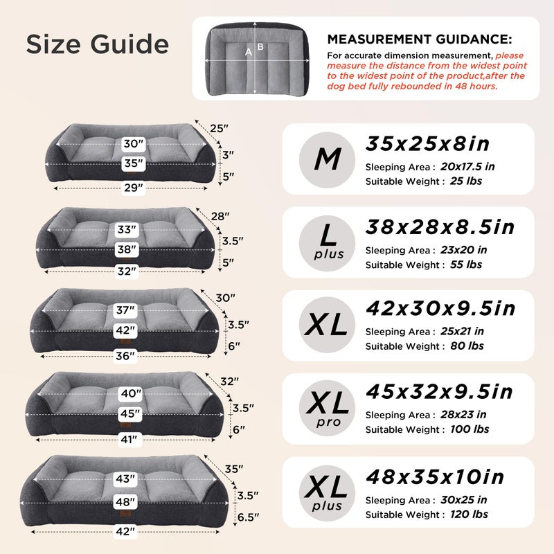 Bedsure SupportMaxâ„¢ XL Orthopedic Dog Beds Large Sized Dog - As Seen on TV Extra Thick Supportive Dogs Couch with Waterproof Washable Cover, Extra Large Comfort Pet Sofa with Soft Sherpa, Grey, 42" - Image 4