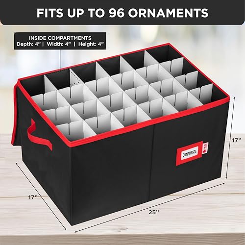 HOLDN’ STORAGE Christmas Ornament Storage Container with Dividers - Box Stores Up to 96 Ornaments, Zippered, Convenient, Adjustable, Large Organizer Bin to Protect Holiday Décor, Fits Most Standard Size, Black - Image 4