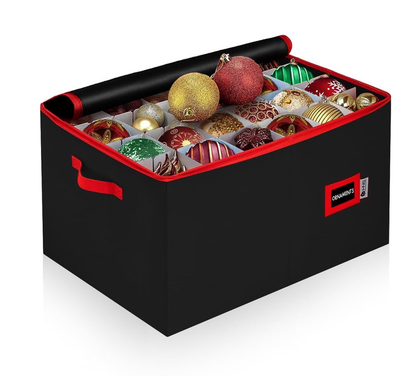 HOLDN’ STORAGE Christmas Ornament Storage Container with Dividers - Box Stores Up to 96 Ornaments, Zippered, Convenient, Adjustable, Large Organizer Bin to Protect Holiday Décor, Fits Most Standard Size, Black - Image 1