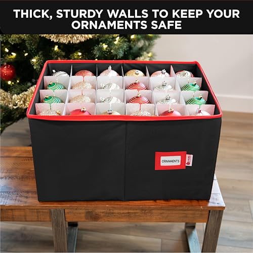 HOLDN’ STORAGE Christmas Ornament Storage Container with Dividers - Box Stores Up to 96 Ornaments, Zippered, Convenient, Adjustable, Large Organizer Bin to Protect Holiday Décor, Fits Most Standard Size, Black - Image 2