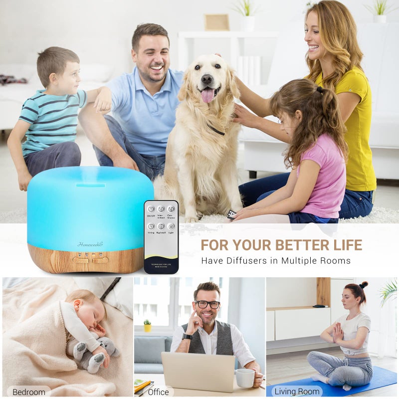 Homeweeks Aromatherapy Essential Oil Diffuser for Room: Colorful Aroma Air Humidifier with Adjustable Cool Mist Mode, Waterless Auto Off Ultrasonic Diffusers for Large Small Room Home Office 500ML - Image 2