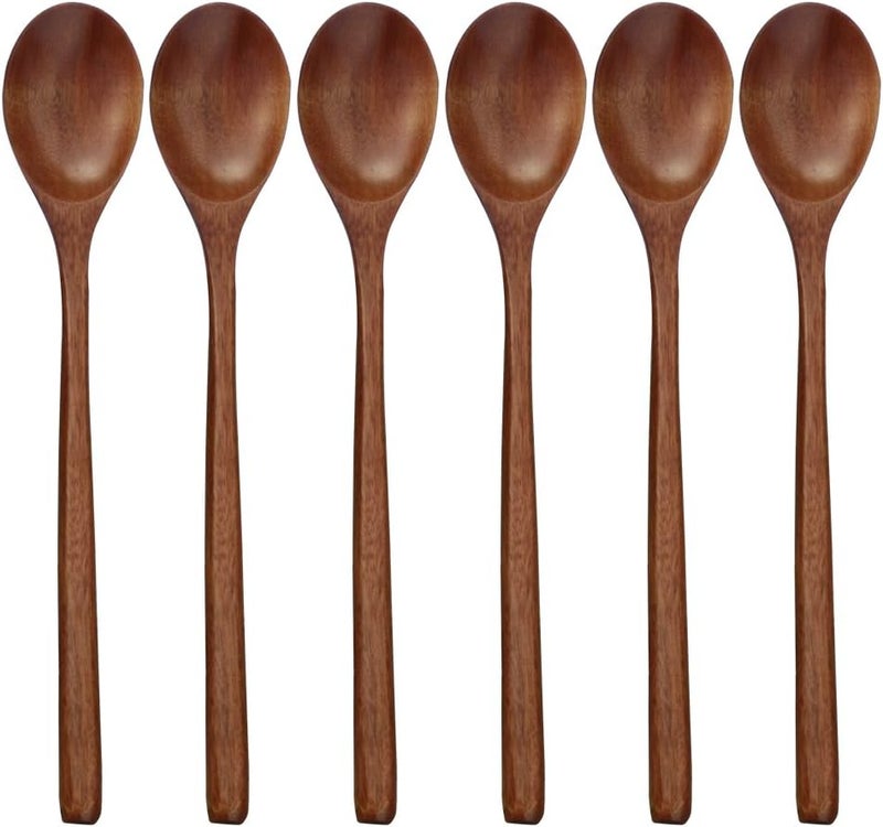 ADLORYEA Wooden Spoons, 6 Pieces 9 Inch Wood Soup Spoons for Eating Mixing Stirring, Wood Spoon with Japanese Style Kitchen Utensil - Image 1