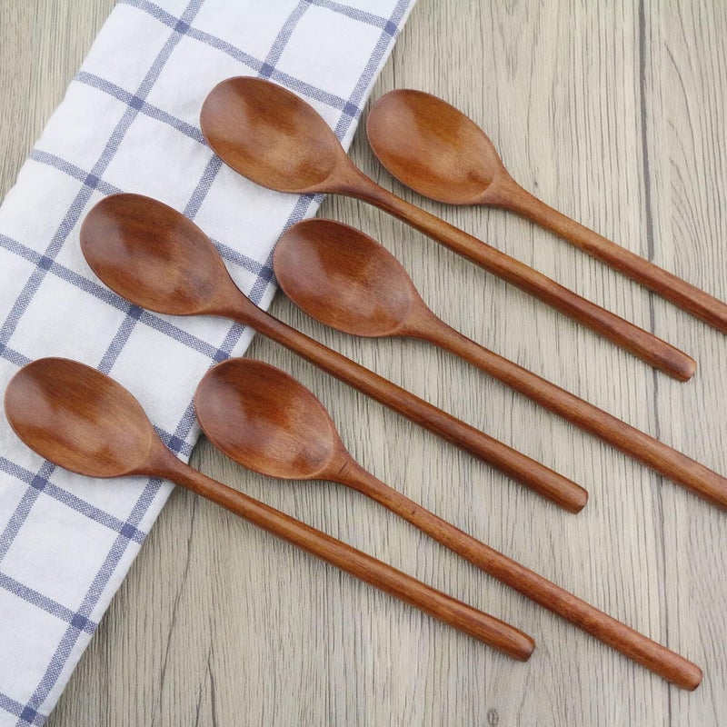 ADLORYEA Wooden Spoons, 6 Pieces 9 Inch Wood Soup Spoons for Eating Mixing Stirring, Wood Spoon with Japanese Style Kitchen Utensil - Image 2