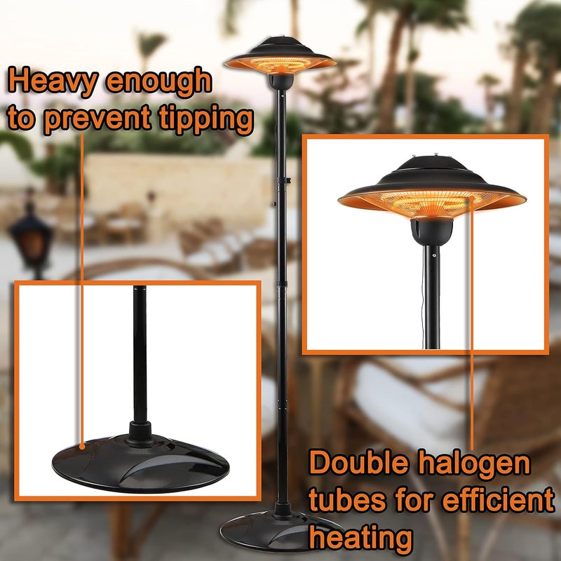 DONYER POWER Halogen tubes Heater Electric Patio Heater Garden Heating Waterproof Outdoor&Indoor Free Standing - Image 3