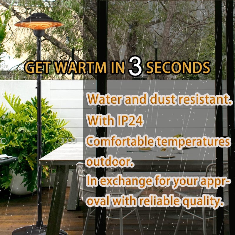 DONYER POWER Halogen tubes Heater Electric Patio Heater Garden Heating Waterproof Outdoor&Indoor Free Standing - Image 4