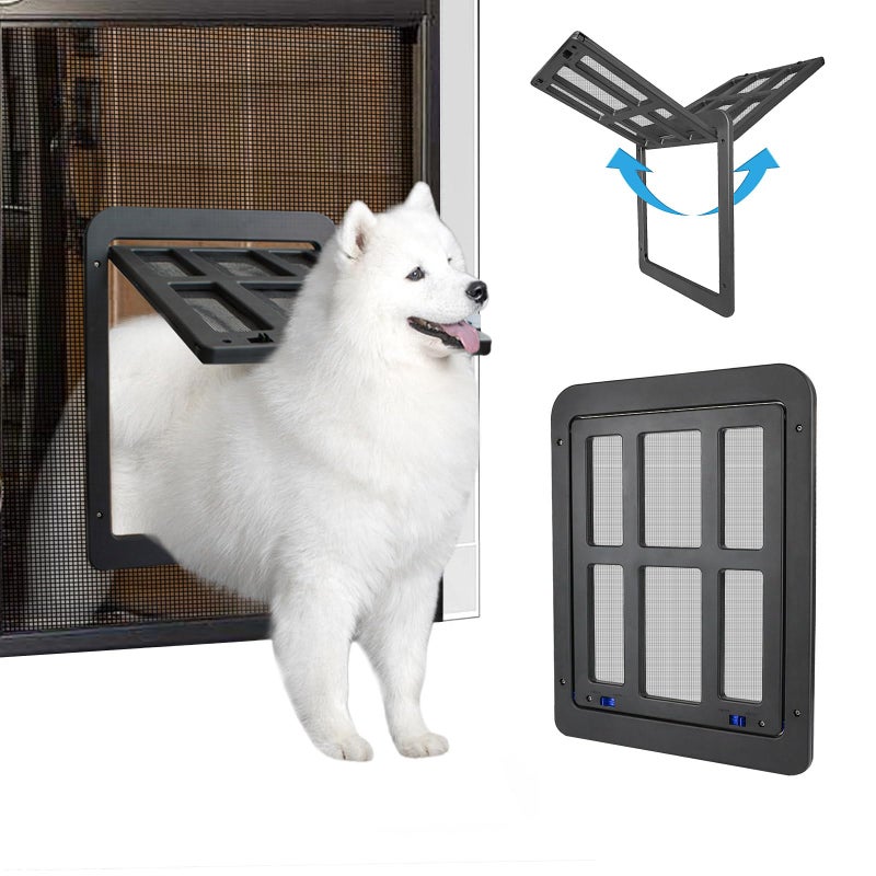 NAMSAN Dog Door for Screen Door, Inside Opening 11 x 13 inches, Doggy Door for Sliding Door, Magnetic Auto-Closing Doggie Door Screen Porch, Lockable, Black - Image 1