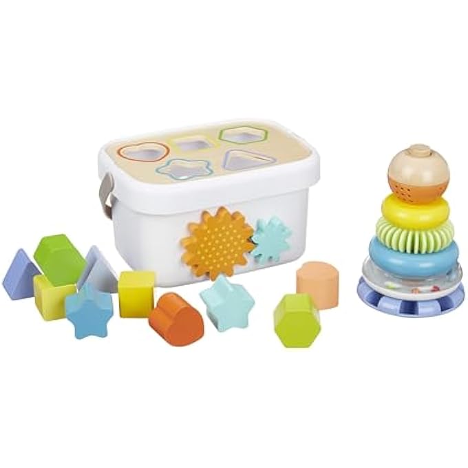 WOODEN SHAPE SORTER AND RAINBOW STACKER CLASSIC BABY TOY SET, MEDIUM, MULTICOLOR - Image 1