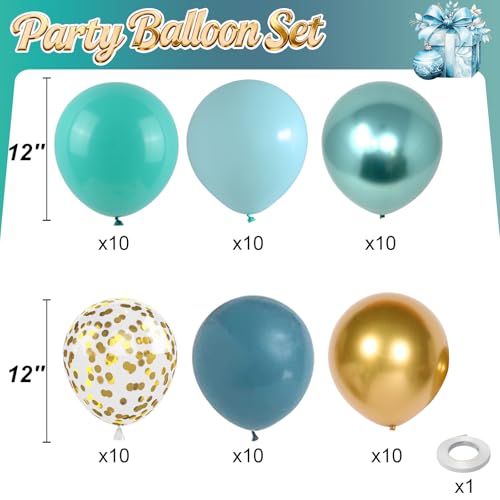 Froova Teal Balloons 60PCS 12 Inch Teal Blue Turquoise Meatallic Green and Gold Confetti Balloon for Teen Girls Birthday Baby Shower Graduation New Year Party Decorations - Image 5