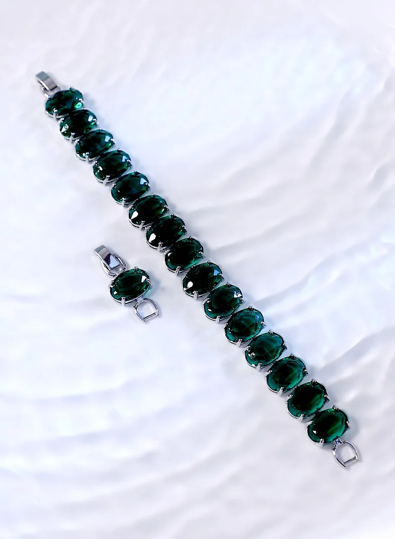 SOHI SOHI Women's The Crystal-Ovoid Tennis Bracelet For Party Wear | Emerald Green Colour | Alloy Material | Foldover Closure | Artificial Stone Bracelet | Tennis Bracelet For Women & Girls