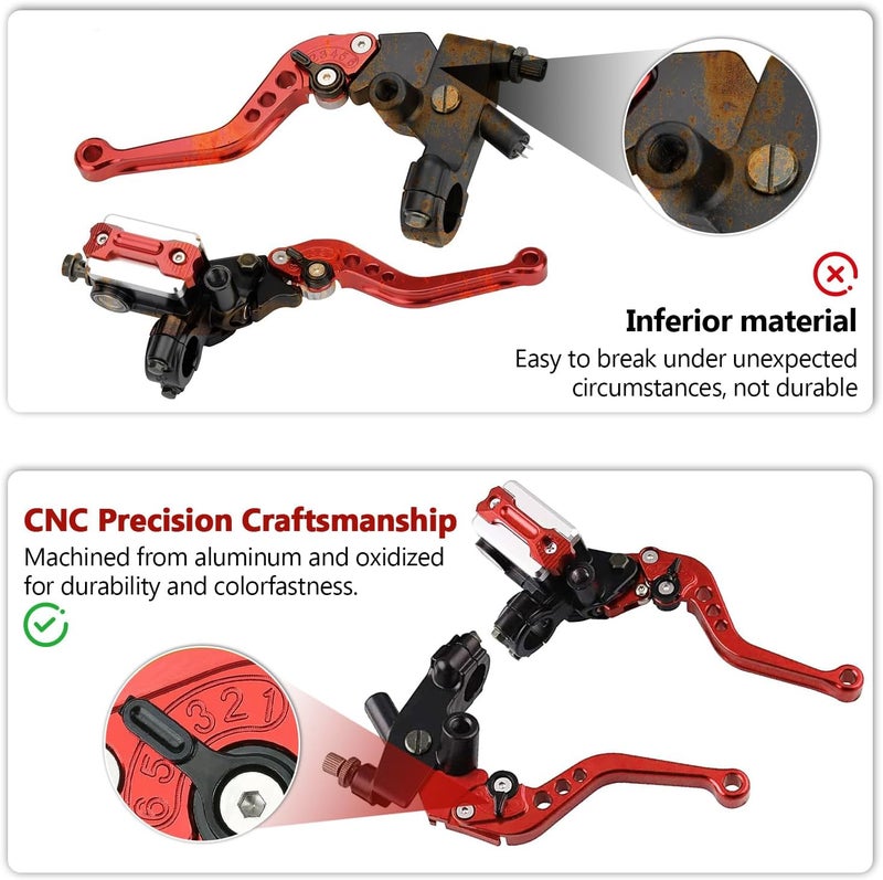 PACEWALKER Universal Motorcycle 7/8" 22mm Handlebar Brake Master Cylinder Clutch Lever CNC Left & Right Set for Honda Kawasaki Suzuki Yamaha red - Image 2